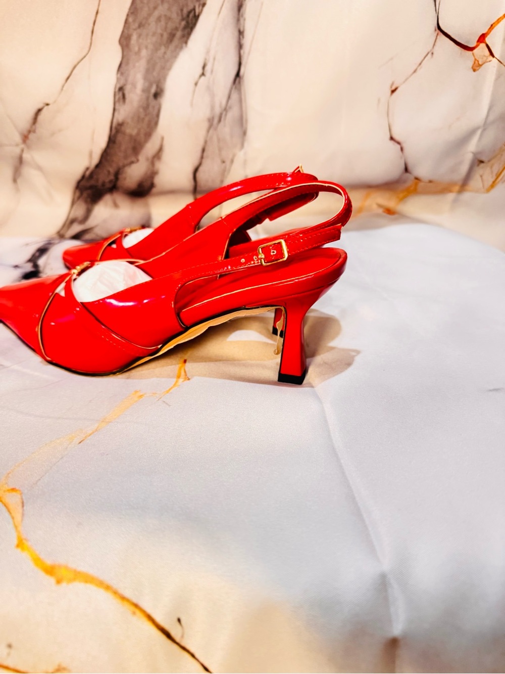 Incredibly Sexy Patent Red Slingback Pumps Size 8.5 - Picture 3 of 9